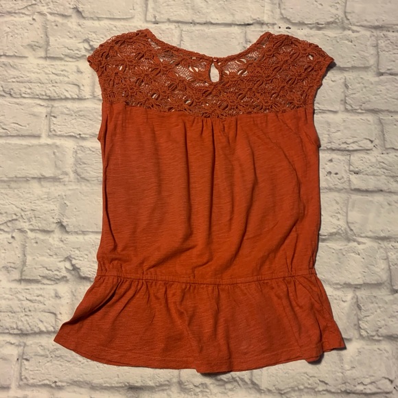 **LAST CHANCE!! Ann Taylor Loft Burnt Orange Crochet Peplum Top - Picture 3 of 7